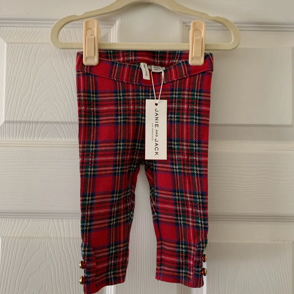 NWT Janie and Jack Baby Holiday Plaid Outfit, Tartan Leggings + Fur-Trim Top Set - Picture 6 of 9